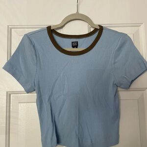 BDG Sky Blue Ribbed Tee with Brown Trim